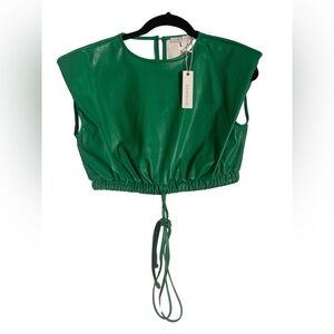 Olivaceous Green Leather Like Crop Top juniors Large drawstring/tie bottom